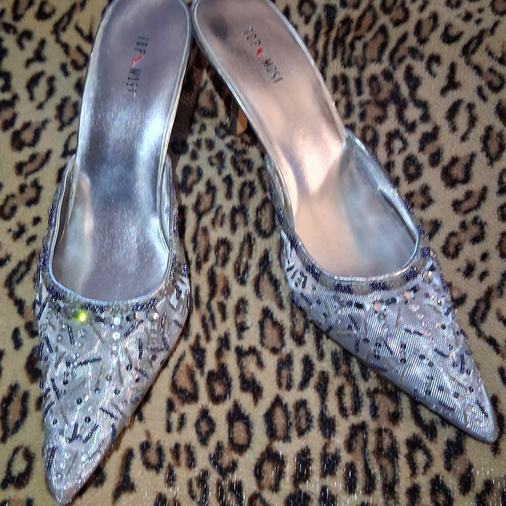 Silver Beaded Women's Heels by